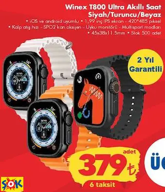 WİNEX T800 ULTRA AKILLI SAAT SİYAH/TURUNCU/BEYAZ